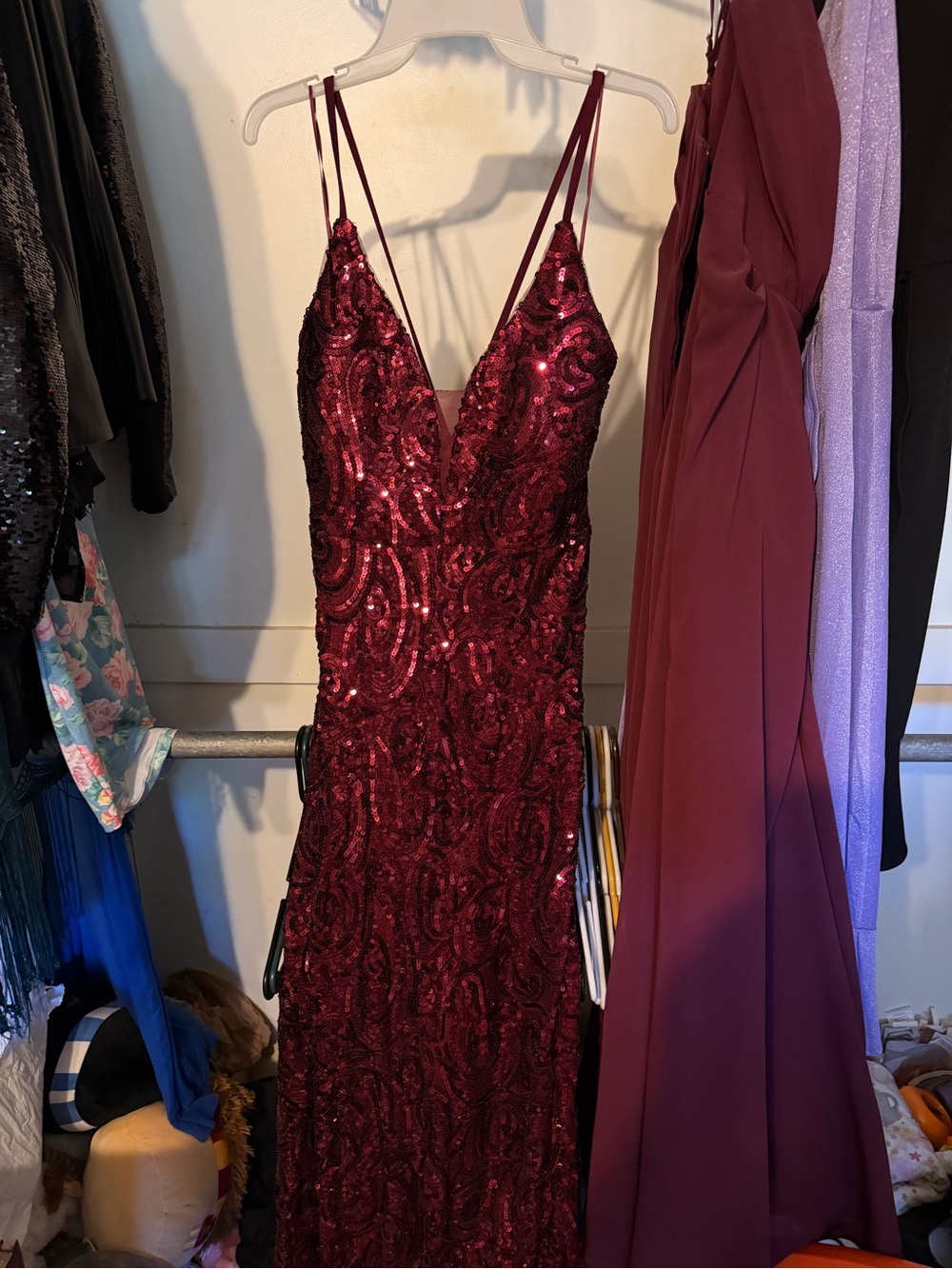 Night Way Collections Burgundy Sequin Strapless Gown